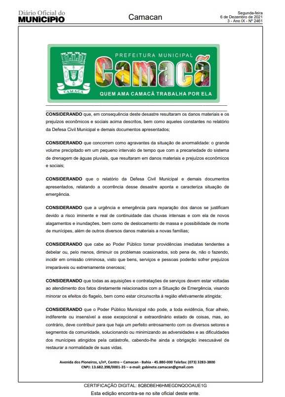 Camacã: Chuvas fortes constantes faz o prefeito Paulo do Gás decretar estado de emergência
